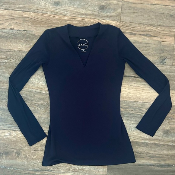 INC International Concepts Tops - Inc international concepts INC navy blue sheer long sleeve v neck shirt medium